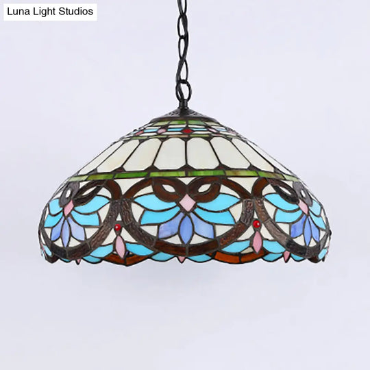 Victorian Stained Glass Dome Pendant Ceiling Light For Dining Room