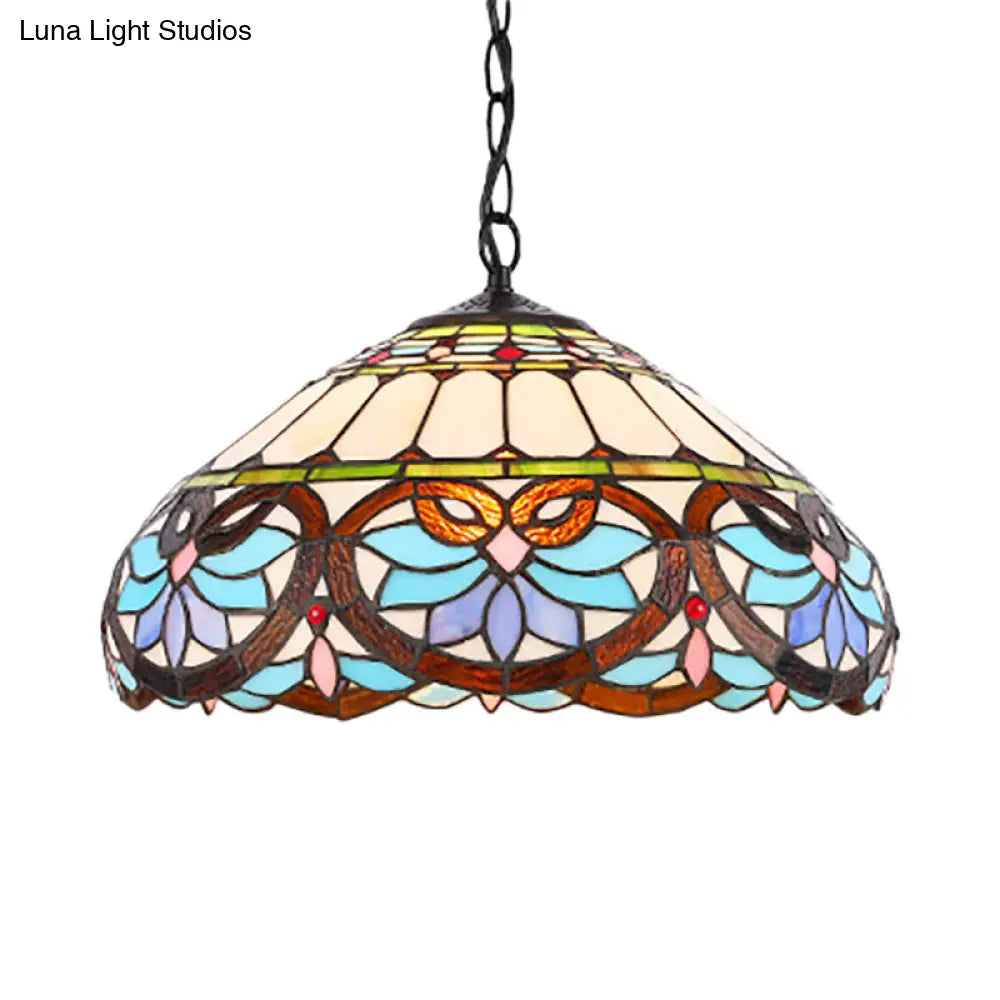 Victorian Stained Glass Dome Pendant Ceiling Light For Dining Room