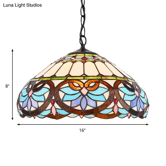 Victorian Stained Glass Dome Pendant Light For Dining Room Ceiling