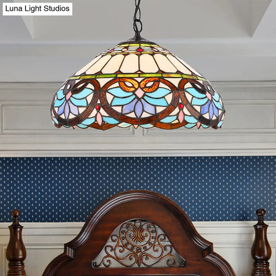 Victorian Stained Glass Dome Pendant Ceiling Light For Dining Room Black