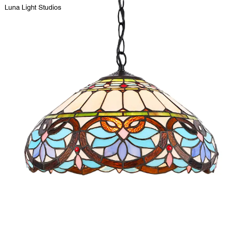 Victorian Stained Glass Dome Pendant Light For Dining Room Ceiling
