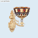 Victorian Stained Glass Dome/Star Wall Mounted Light Fixture - White/Red/Orange Sconce For Corridor