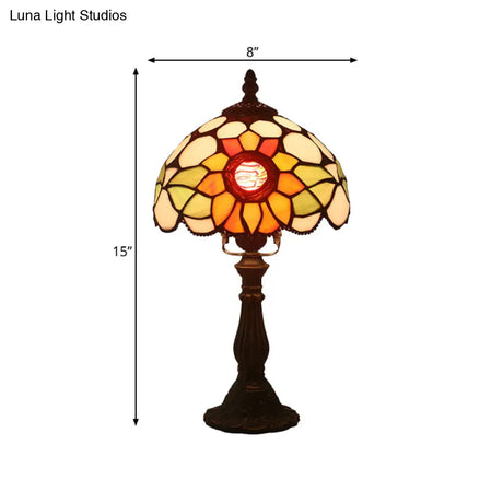 Victorian Stained Glass Dome Table Lamp: Bronze Night Light With Sunflower Pattern