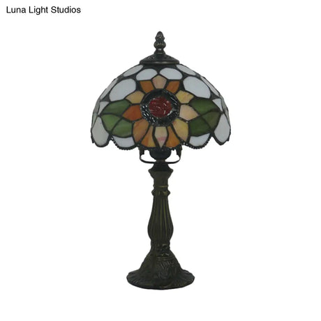 Victorian Stained Glass Dome Table Lamp: Bronze Night Light With Sunflower Pattern