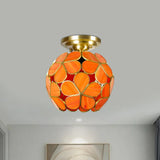 Victorian Stained Glass Flower Ceiling Light In White/Pink/Orange Semi - Mount Orange