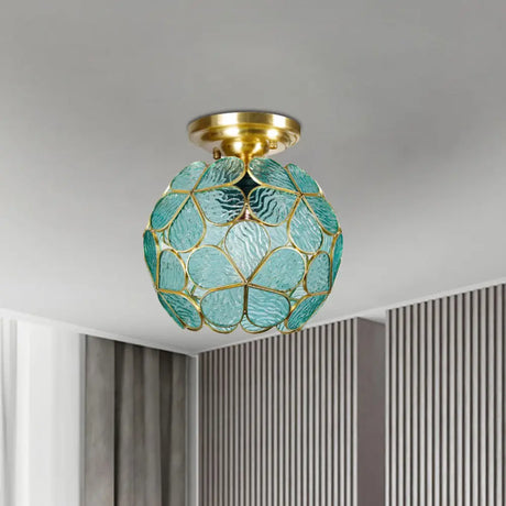 Victorian Stained Glass Flower Ceiling Light In White/Pink/Orange Semi - Mount Green