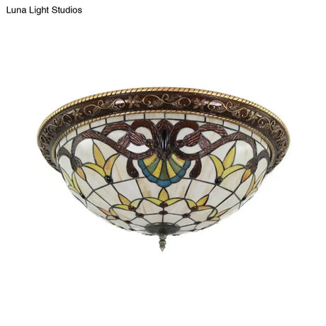 Victorian Stained Glass Half Globe Ceiling Light For Bedroom - Beige 16’/19.5’ 4 Lights Flush