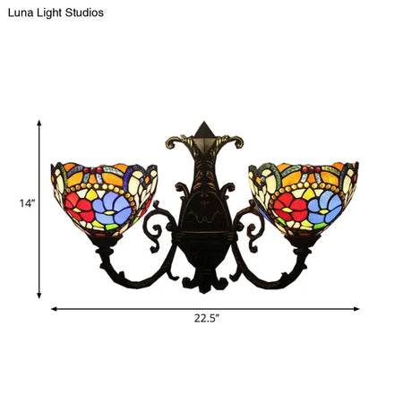 Victorian Stained Glass Wall Sconce Antique Bronze 2-Light Bedroom Lighting