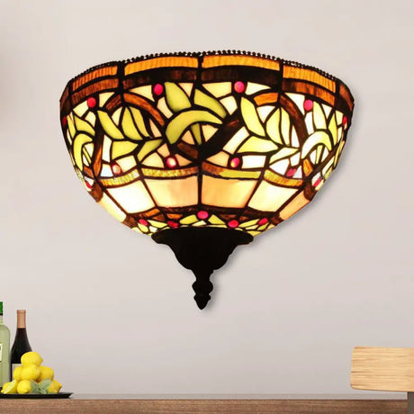 Victorian Stained Glass Wall Sconce Light - Multi Color Ideal For Corridor Brown