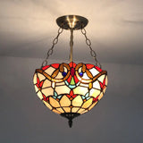 Victorian Style Beige Stained Glass Chandelier For Foyer Ceiling Lighting