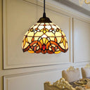 Victorian Style Stained Glass Suspension Light - Aged Bronze Finish Beige