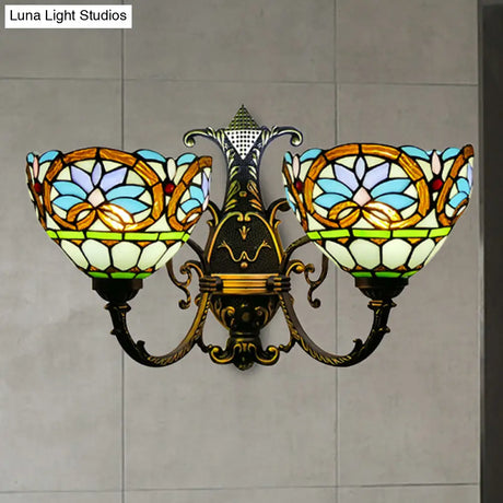 Victorian Style Stained Glass Wall Sconce - 2 Lights For Bedroom Lighting