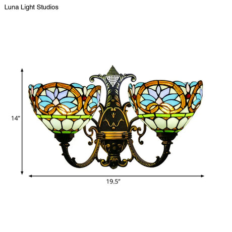 Victorian Style Stained Glass Wall Sconce - 2 Lights For Bedroom Lighting
