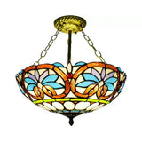 Victorian Tiffany Style Ceiling Fixture - 12’/16’ Wide Bowl Design Light Brass / 16’