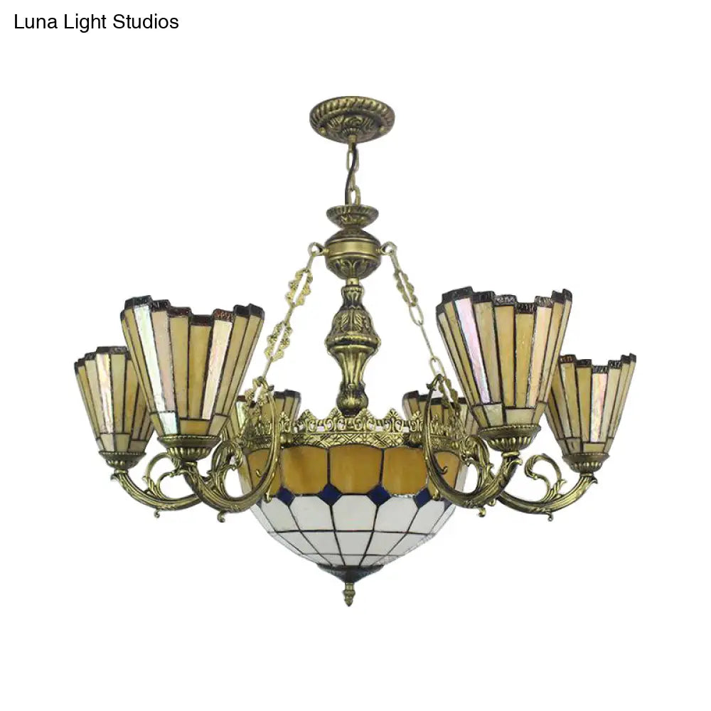 Villa Shuttlecock Chandelier: Vintage Tiffany Yellow Hanging Light