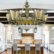 Villa Shuttlecock Chandelier: Vintage Tiffany Yellow Hanging Light / Flared