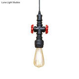 Vintage 1-Head Metal Pendant Light With Exposed Bulb - Antique Black/Silver Finish For Restaurant
