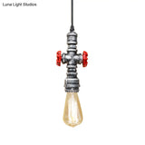 Vintage 1-Head Metal Pendant Light With Exposed Bulb - Antique Black/Silver Finish For Restaurant