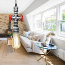 Vintage 1-Head Metal Pendant Light With Exposed Bulb - Antique Black/Silver Finish For Restaurant