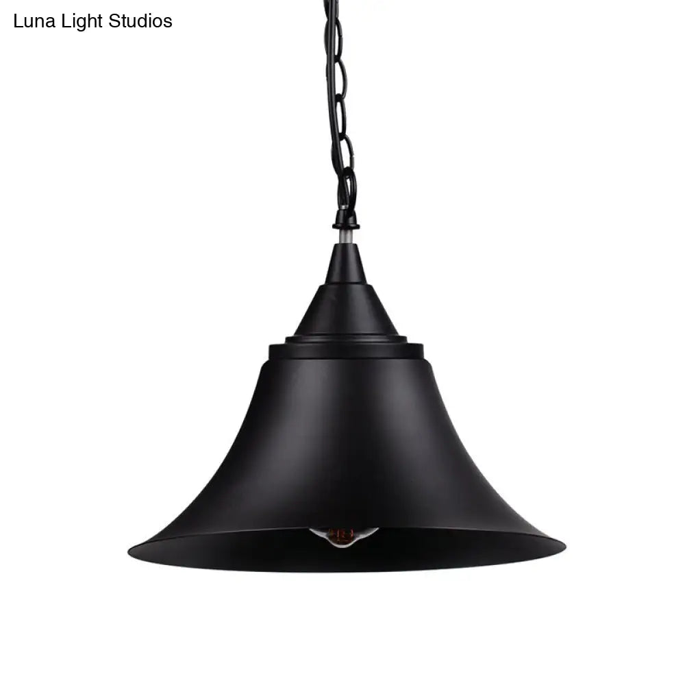 Vintage 1-Light Black Metal Bell Shade Ceiling Light Fixture With Adjustable Chain - Restaurant