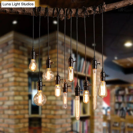 Vintage 1-Light Black Metal Suspended Cord Pendant For Restaurant Lighting