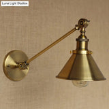 Vintage 1-Light Iron Wall Mounted Lamp In Brass For Bedroom