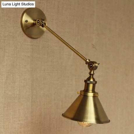 Vintage 1-Light Iron Wall Mounted Lamp In Brass For Bedroom