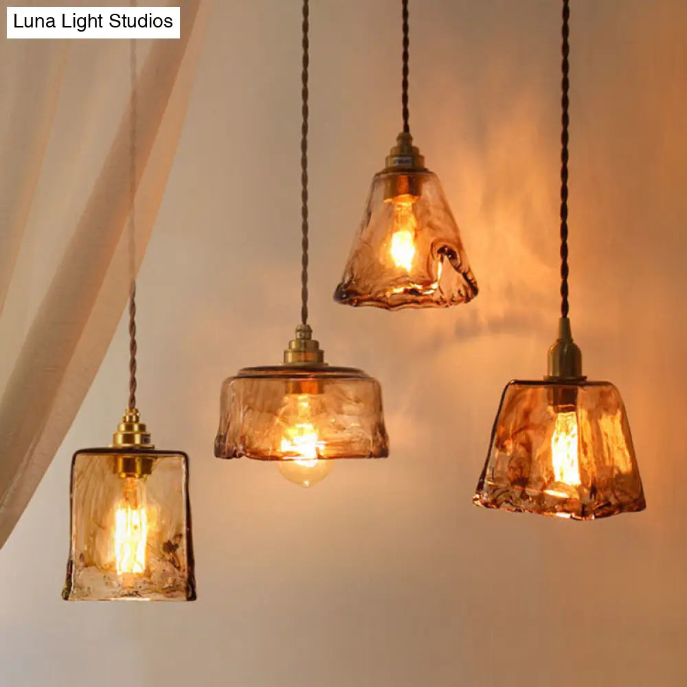 Vintage 1 Light Pendant Lamp Amber Alabaster Glass Pendant Lighting for Living Room