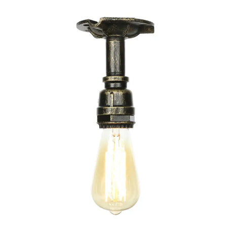 Vintage 1-Light Pipe Ceiling Fixture In Metallic Semi Flush - Aged Silver/Brass/Bronze For Kitchen