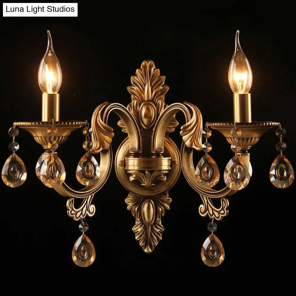 Vintage 2-Head Bronze Metal Candlestick Wall Mounted Sconce For Bedroom Lighting