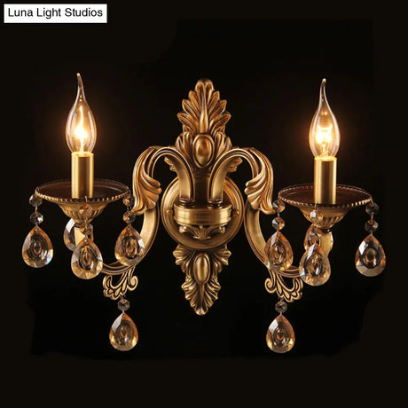 Vintage 2-Head Bronze Metal Candlestick Wall Mounted Sconce For Bedroom Lighting