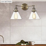 Vintage 2-Light Clear Glass Wall Sconce In Black/Brass/Bronze- Perfect For Living Rooms