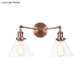 Vintage 2-Light Clear Glass Wall Sconce In Black/Brass/Bronze- Perfect For Living Rooms