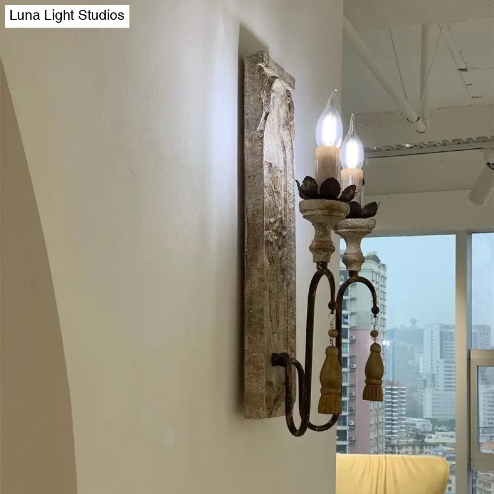 Vintage 2-Light Wall Mounted Dining Room Sconce: Rustic Wood Candelabrum Lamp