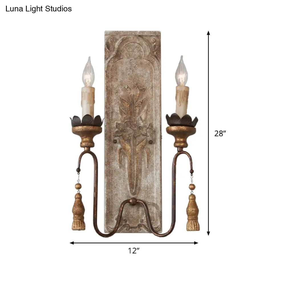 Vintage 2-Light Wall Mounted Dining Room Sconce: Rustic Wood Candelabrum Lamp