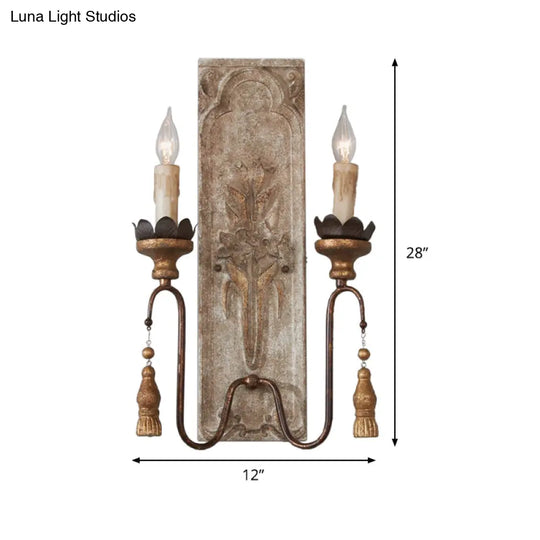 Vintage 2-Light Wall Mounted Dining Room Sconce: Rustic Wood Candelabrum Lamp