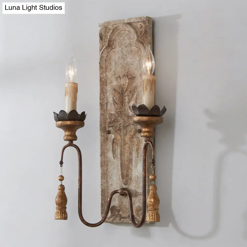 Vintage 2-Light Wall Mounted Dining Room Sconce: Rustic Wood Candelabrum Lamp