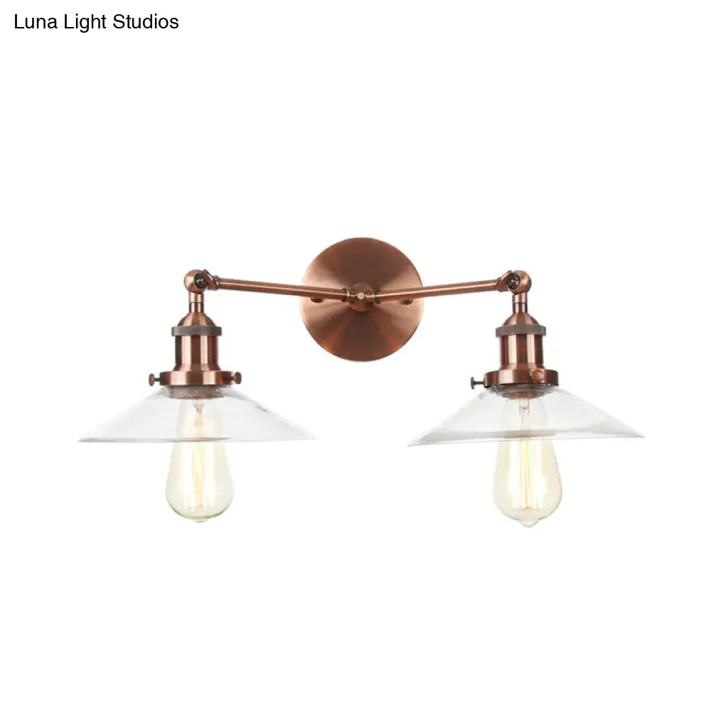 Vintage 2-Light Wall Sconce With Clear Glass Shade For Living Room