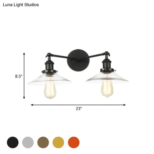 Vintage 2-Light Wall Sconce With Clear Glass Shade For Living Room