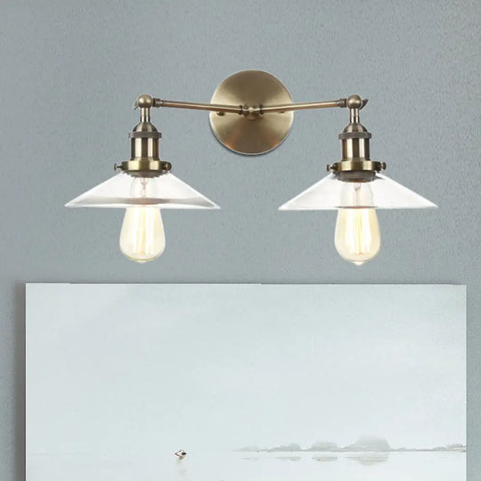 Vintage 2-Light Wall Sconce With Clear Glass Shade For Living Room Bronze