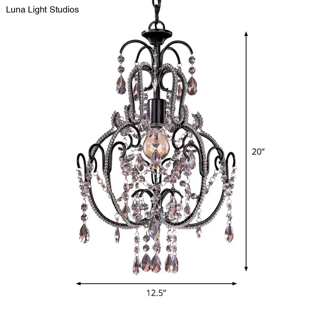 Vintage 2-Tier Metallic Suspension Light: Black Ceiling Lighting With Clear Glass Drops - Ideal For