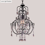 Vintage 2-Tier Metallic Suspension Light: Black Ceiling Lighting With Clear Glass Drops - Ideal For