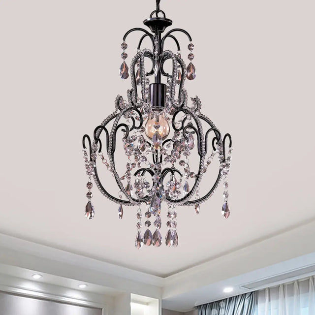 Vintage 2-Tier Metallic Suspension Light: Black Ceiling Lighting With Clear Glass Drops - Ideal For