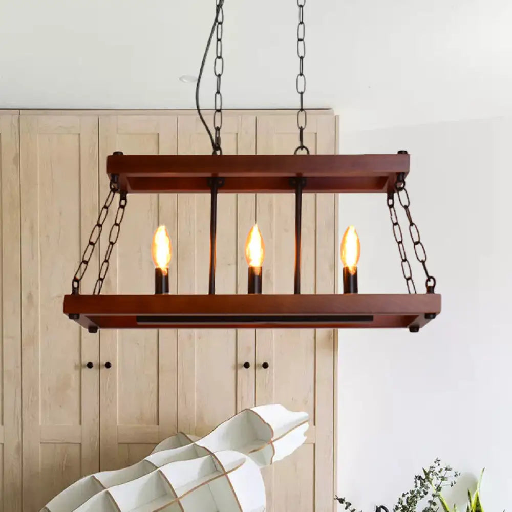 Vintage 3/5 Lights Dining Room Island Lighting Fixture In Brown 3 / Wood Pendant
