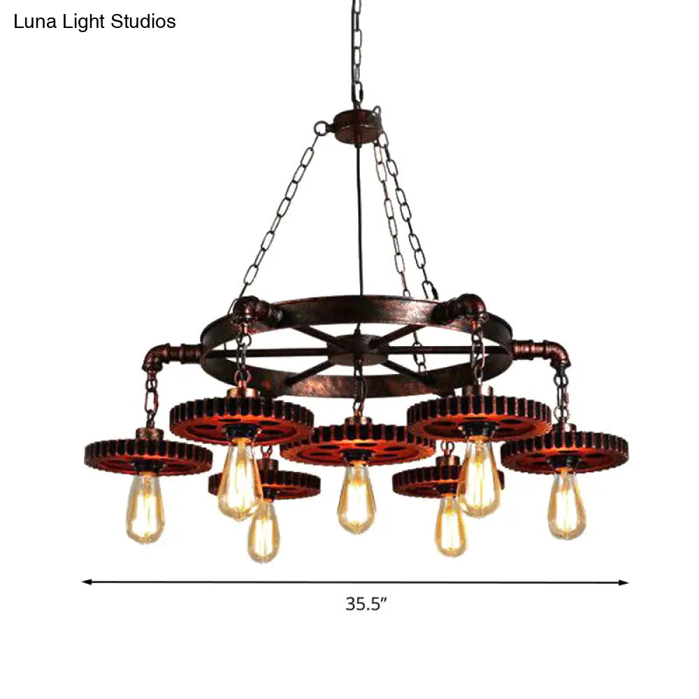 Vintage 3/7-Head Pendant Lighting | Antique Style Dark Rust Metal Chandelier For Restaurants