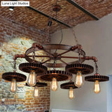 Vintage 3/7-Head Pendant Lighting | Antique Style Dark Rust Metal Chandelier For Restaurants
