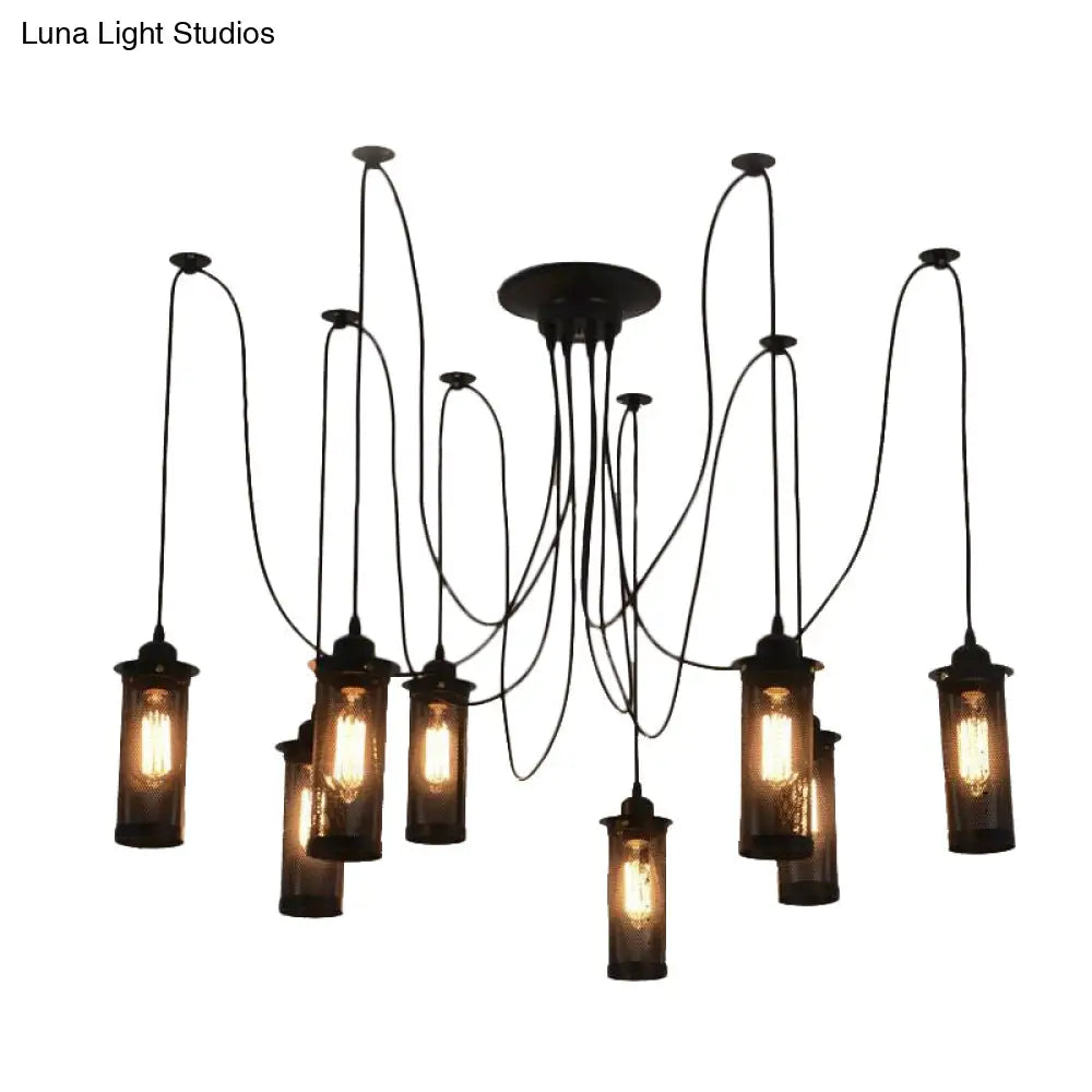 Vintage 3/8 Bulbs Pendant Light With Metal Mesh Shade - Stylish Kitchen Ceiling Fixture In Black