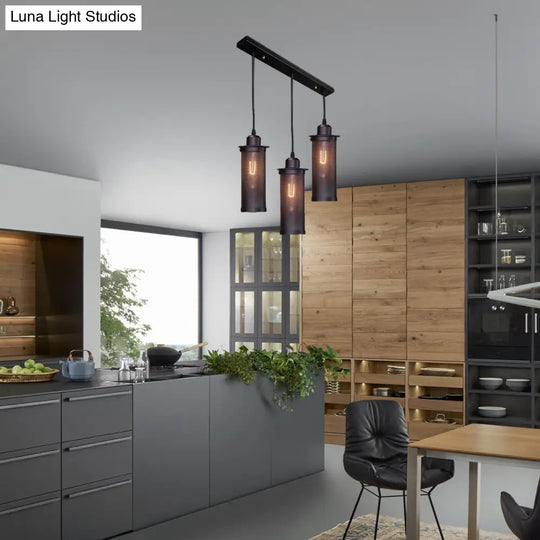 Vintage 3/8 Bulbs Pendant Light With Mesh Shade - Stylish Kitchen Ceiling Fixture In Black 3 /