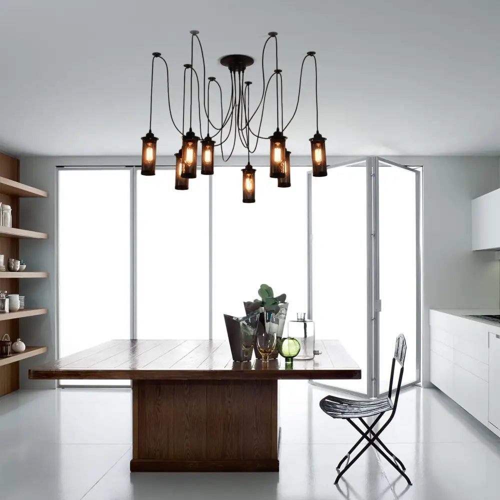 Vintage 3/8 Bulbs Pendant Light With Mesh Shade - Stylish Kitchen Ceiling Fixture In Black 8 /