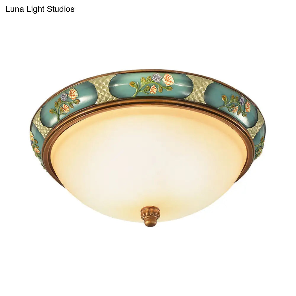 Vintage 3 - Head Ceiling Mounted Light In Blue - Green With Frosted Glass Shade 15’/19’ W